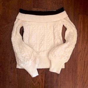 NWT Cream & Black Stripe Off the Shoulder Sweater, M